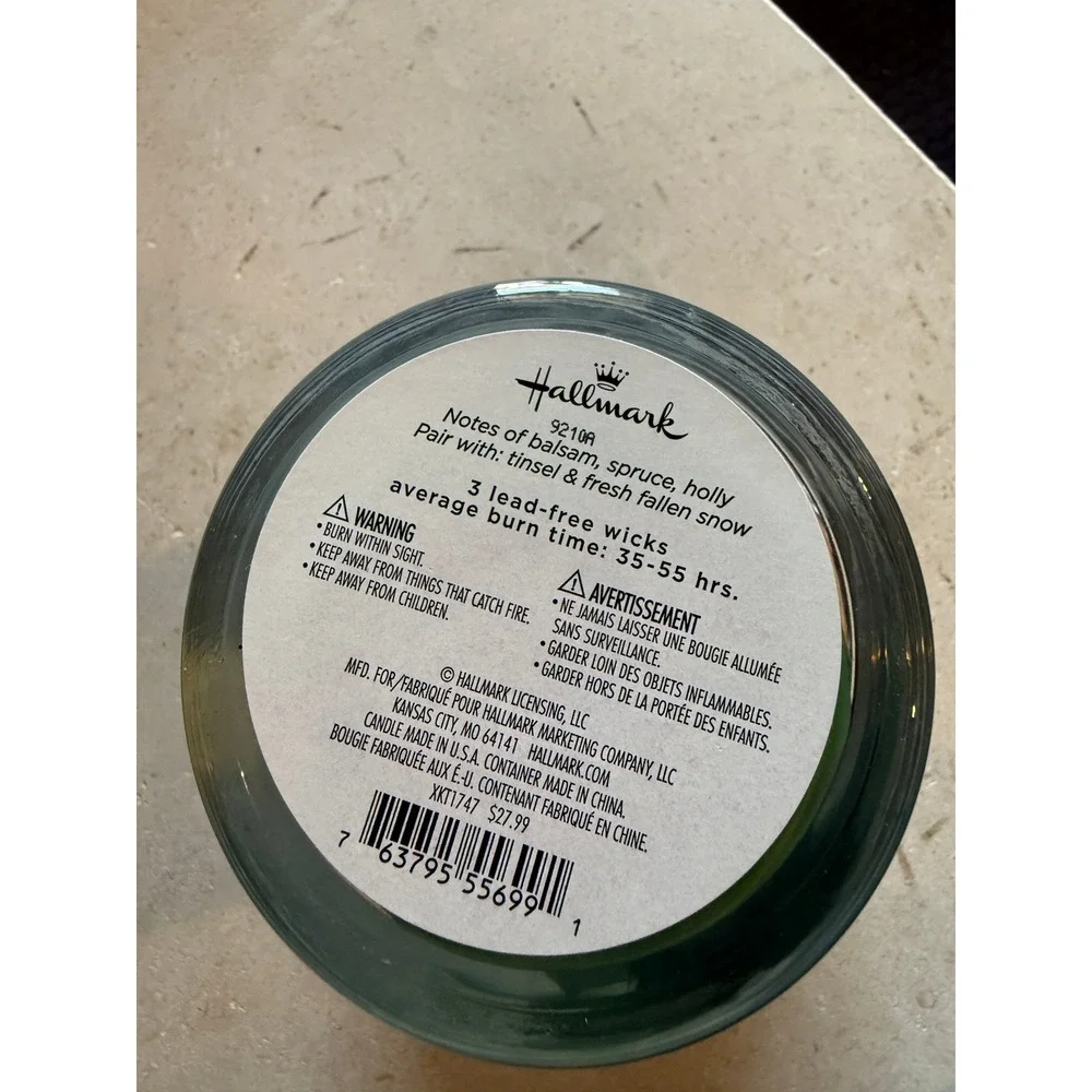 Hallmark Frosted‎ Balsam Scented Soy Blend Candle 3 Lead Free Wicks Large